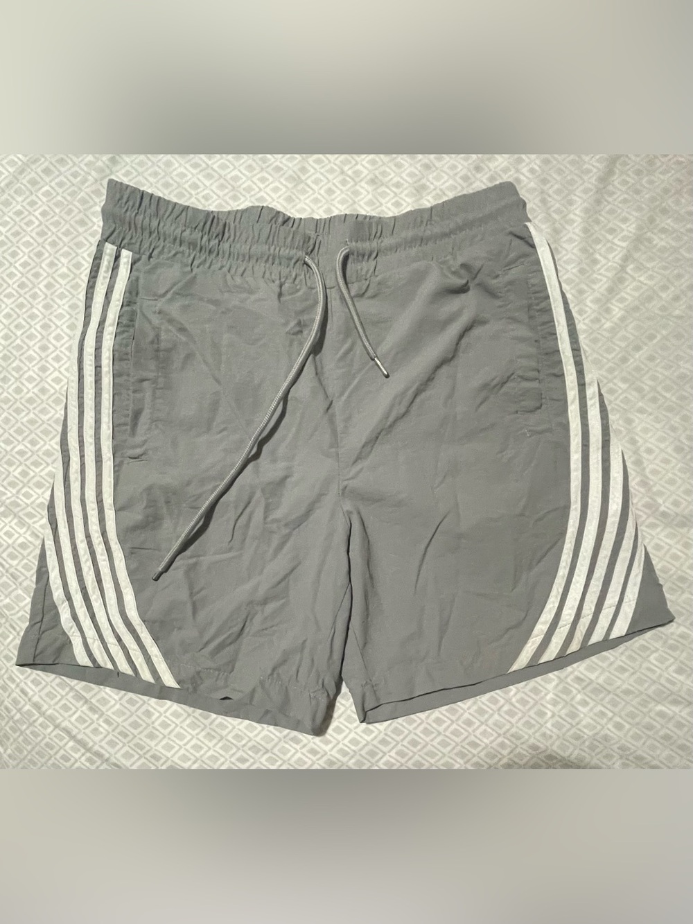 Men's Gray Athletic Shorts with White Side Stripes - Lightweight Performance